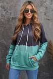 Light Green Dip-Dye Colorblock Drawstring Hoodie with Pockets