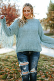 Plus Size Fringed Long Sleeve Knit Sweater