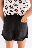 Khaki Cuffed High Waist Shorts