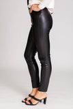 Black Exposed Seam Detail Faux Leather Pants