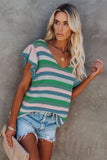 Striped Ruffle Short Sleeve Knit Top