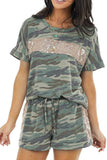 Jungle Green Camo Sequin Short Sleeve and Shorts Lounge Set