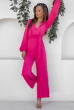 Rose Bishop Sleeve Belted Wide Leg Jumpsuit