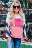 Color Block Bubble Striped Sleeve Top