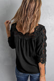 Black Crochet Trim Hollow-out Blouse