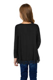 Long Sleeve Lace Trim O-neck A-line Tunic Blouse