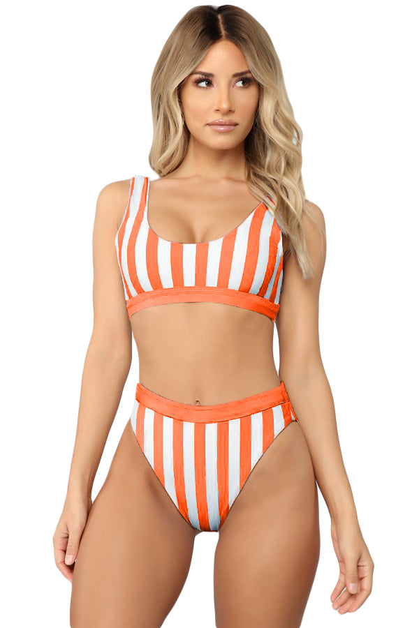 Athletic Striped Tank High Waist Bikini