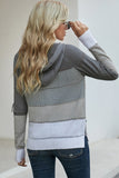 Zipped Front Colorblock Hollow-out Knit Hoodie