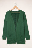 Green Brown Drop Shoulder Textured Cardigan