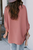 V Neck 3/4 Sleeve High Low Hem Shirt