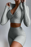 Two-piece Solid Zipper Up Workout Sports Wear