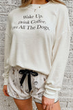 Long Sleeve Letters Pullover and Animal Shorts Lounge Set