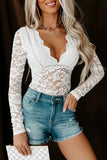 Lace Deep V Neck Long Sleeve Bodysuit