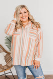Orange Plus Size Striped Shirt with Chest Pockets