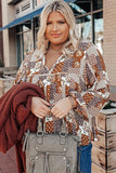 Turn-down Neck Mixed Print Plus Size Shirt