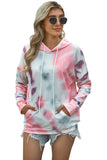 Multicolor Dropped Sleeve Tie-dye Kangaroo Pocket Hoodie with Drawstring