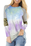Tie-dyed Striped and Leopard Long Sleeves Top