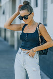 Ribbed Knit Henley Crop Tank