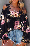Floral Print Lace Patchwork Loose Cold Shoulder Blouse