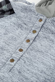 Plaid Splicing Kangaroo Pocket Buttoned Hoodie