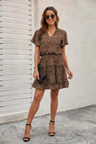 Dotted Print Split Neck Flutter Sleeve Flowy Tunic Mini Dress