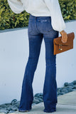 Blue High Rise Distressed Flared Jeans