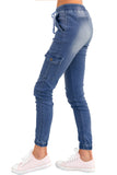Army Green Drawstring Ankle Pocket Denim Jeans