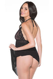 Halter Neck Lace Mesh Backless Plus Size Babydoll
