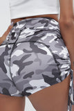 Camo Print High Waist Side Ruched Fitness Yoga Shorts