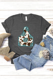 Solid Gray Turquoise Cow Ox Horn Tag Graphic Tee