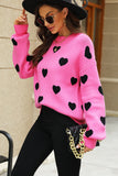 Heart Pattern Ribbed Trim Knit Sweater