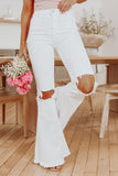 Distressed Hollow-out Knee Frayed Flare Jeans