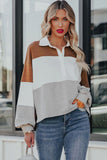 Turn-down Collar Colorblock Pullover Sweatshirt