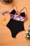 Flower Print Criss Cross Front One Piece Swimwear