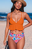 Orange Floral Frill Bikini Set