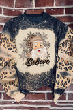 Believe Santa Clause Bleach Print Graphic Sweatshirt