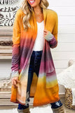 Yellow Gradient Tie-dye Open Front Mid-length Cardigan