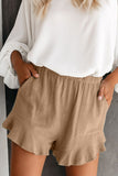 Khaki High Waist Pocketed Ruffle Shorts