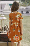 Short Sleeve Pocketed Children's Floral Dress