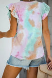 Tie-dye Ruffled Cap Sleeve T-shirt