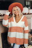 Striped V Neck Criss Cross Back Sweater
