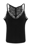 Spaghetti Straps Eyelash V Neck Buttoned Back Lace Splicing Tank Top