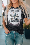 Black Long Live Cowboys Graphic Print Bleached Tee
