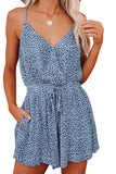 Spaghetti Straps V Neck Leopard Elastic Waist Romper