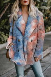 Camo Lapel Collar Open Front Fleece Coat