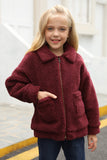 Lapel Zipper Pockets Girl's Sherpa Coat