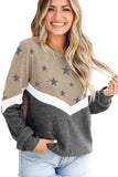 Star Color Block Pullover Khaki Sweatshirt