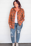 Orange Plus Size Plaid Pocketed Long Sleeve Shirt