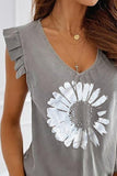 V-Neck Daisy Print Casual Tank Top
