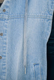 Sky Blue Solid Color Hooded Denim Vest Jacket